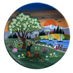 Vtg Reutter German Porcelain Decorative Plate Folklore Style Rural Farm Scene